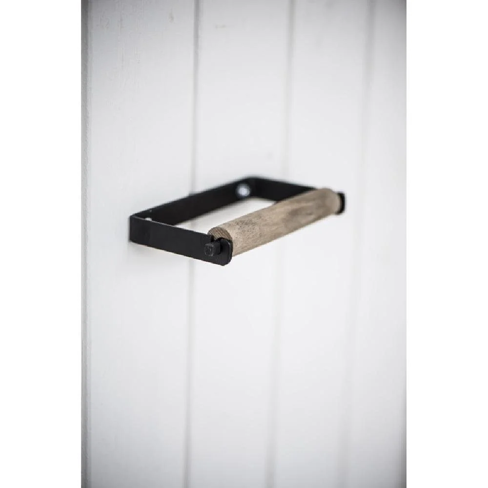 Toilettenrollenhalter „Altum“ – Metall & Akazienholz, Schwarz/Natur